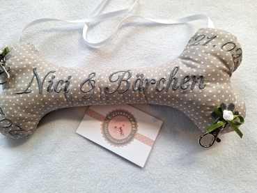 Preview: ♥ Ringkissen Knochen Punkte Wunschname Stickerei Hochzeit Hochzeitsknochen Just Married I Do